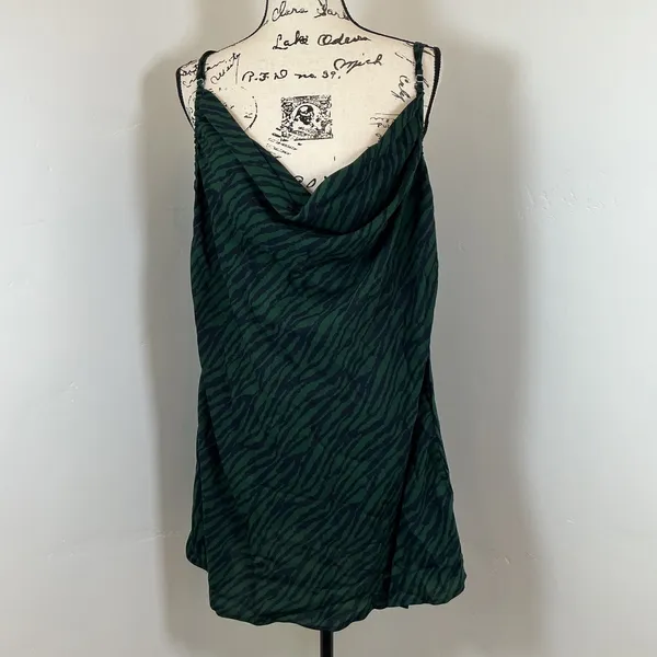 Nasty Gal Green Zebra Print Cowl Neck Slip Dress UK 16 US 12 Holiday Dress‎ - Image 2