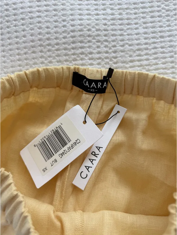 Caara Butter Yellow Linen Pants Size XS - Image 2