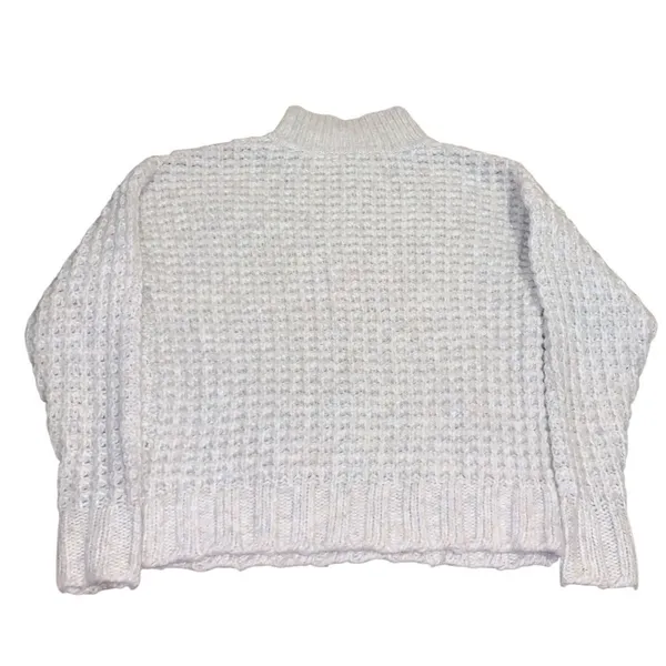 American Eagle Cream Cable Knit Mock Neck Button Sweater XS‎ Cream White Cozy - Image 3