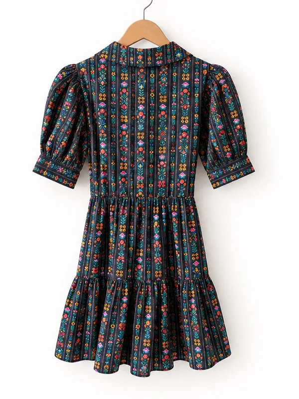 Sincerely Ours Fall Floral Plunge V Neck Puff Sleeve Belted Bow Mini Dress NWT - Image 3
