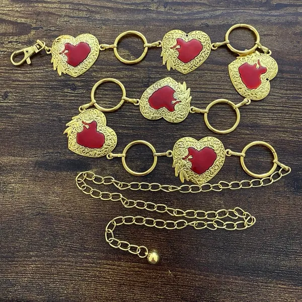 Gold Y2K Red Heart Open Ring Waist Chain Belt, Fits 25.5-45 Inches, X7GA1295 - Image 6