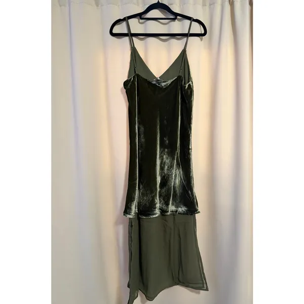 Gold Hawk Velvet Sheer Bottom Slip Dress (Olive Green) • Size medium - Image 3