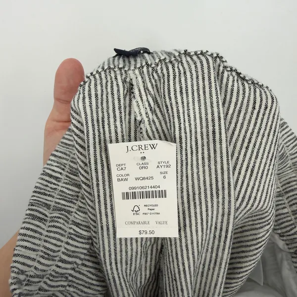 J.Crew Linen Cotton‎ Striped Drawstring Pants Black White Womens Size 6 NEW - Image 3