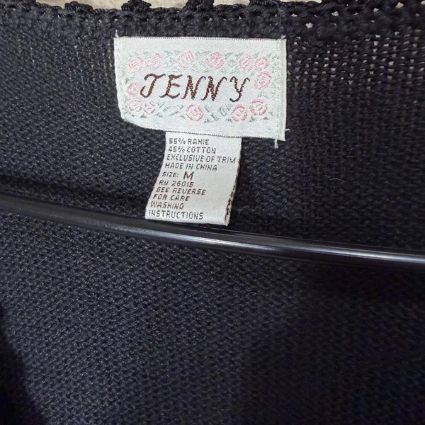 Vintage JENNY Black Embroidered Floral Button‎ Front V-Neck Knit Vest M - Image 4