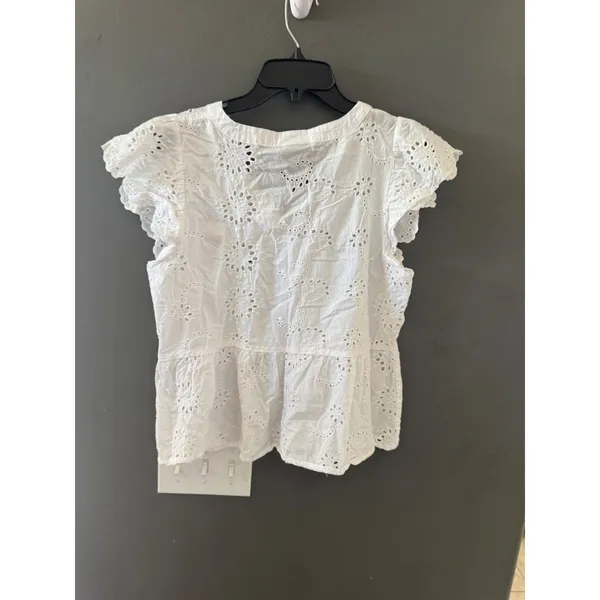 Liv Los Angeles Womens White Eyelet Lace Button Front Peplum Top‎ Ruffle Cottage - Image 5