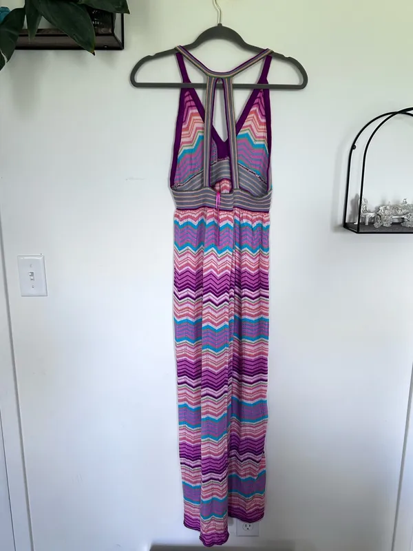 NWT Macbeth Collection Knit‎ Chevron Stripe Open Back V Neck Tank Midi Dress Med - Image 2