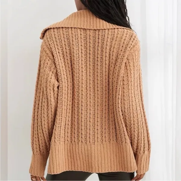Aerie Cable Car Quarter Zip Chenille Knit Sweater Size Small - Image 3