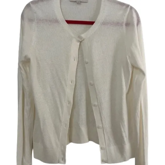 LOFT Women's Ivory Button-Up Cardigan Lightweight Angora Blend Sz M - Image 2
