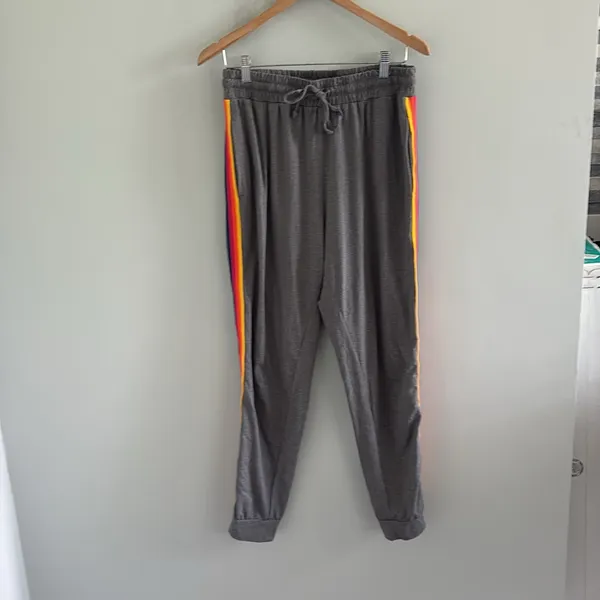 Rainbow Striped‎ Joggers Gray Size L - Image 2