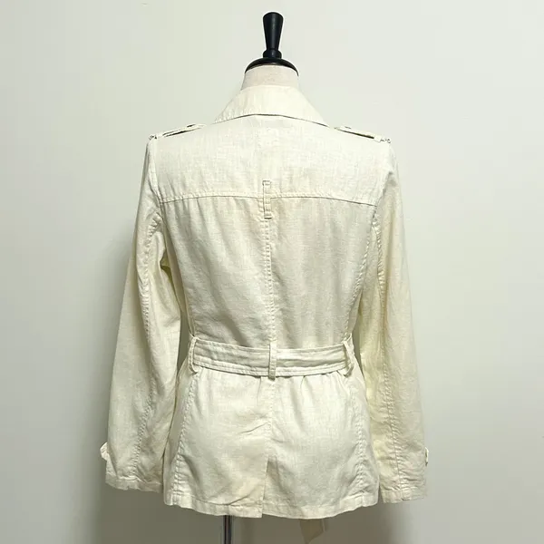 Old Navy Ivory Yellow Cast Double Breasted Tie Belt Woven Linen Blend Jacket NWT - Image 8
