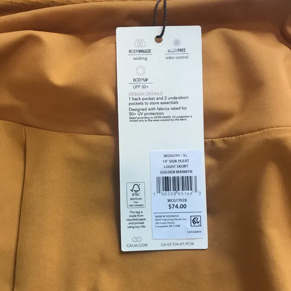 Calia Women's 14" Side Pleat Court Skort in Golden Warmth size XL NWT - Image 7