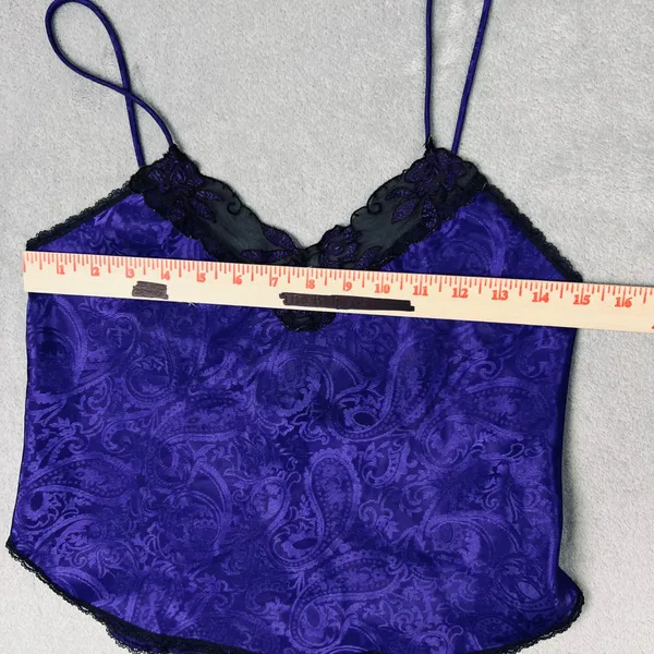 Sleep Solutions Purple Paisley Jacquard Lace Trim Camisole Top Women Small VTG - Image 5