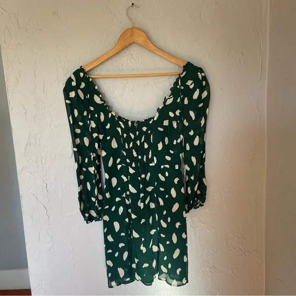 Reformation Remi Green and‎ Cream Splatter Print Cottagecore Mini Dress sz 0 - Image 3