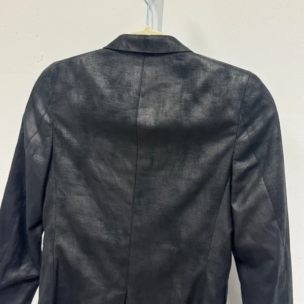 DKNY Black Faux Leather Textured Blazer Jacket Womens Size 10R Two Button Career - Image 6
