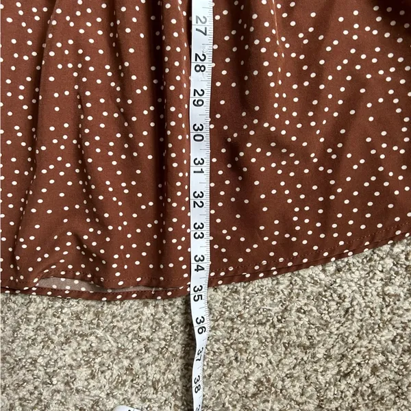 🦋 Brown White Polka Dot Ruffle Long Sleeve Baloon Sleeve Mini Dress Fall XL - Image 6