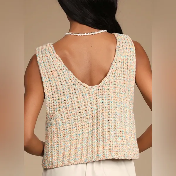 Free people Hoopla Cream Multi Knit V-Back Sweater Vest - Image 2