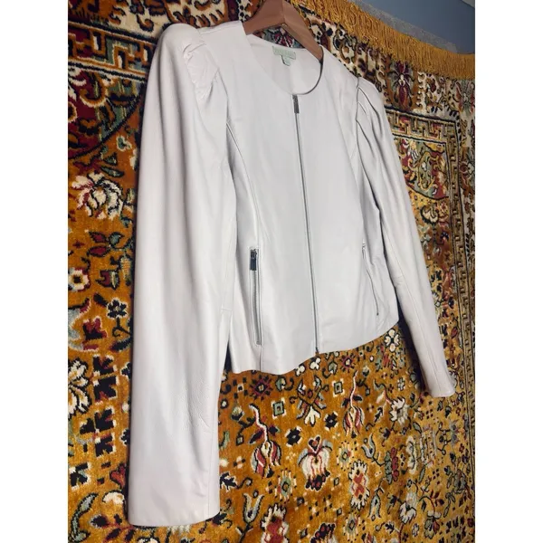 RYEGRASS Genuine Leather Cropped Jacket Puff Shoulder sz M Nimbus Cloud - Image 3