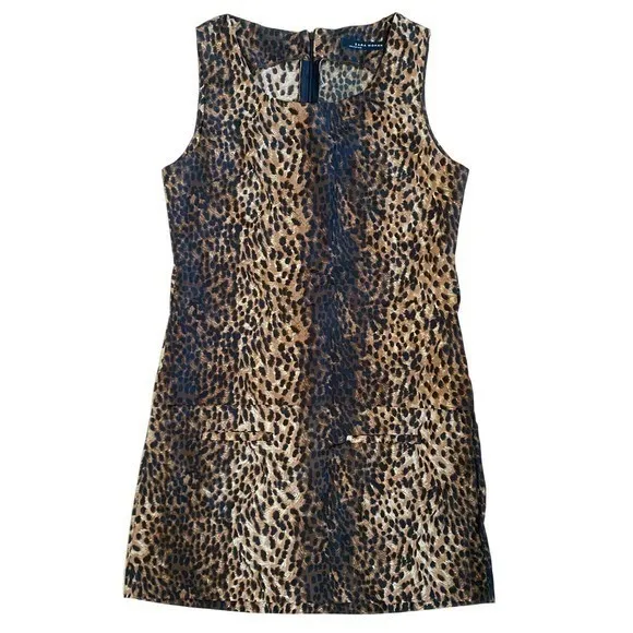 ZARA WOMAN Leopard Print Sleeveless Ruched Mini Dress w/Zipper Back -‎ M EUC - Image 4