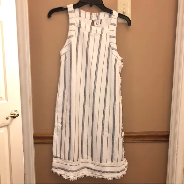 Anthropologie Akemi & Kin Claudia Sleeveless Striped Linen‎ Dress White 0 - Image 2