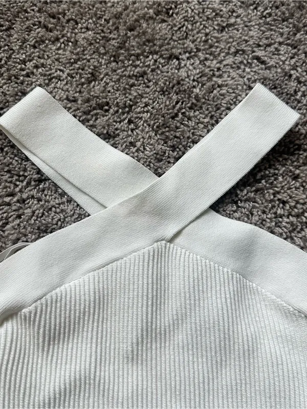 Aritzia White Ribbed Cross-Strap Knit Crop Top - Image 3