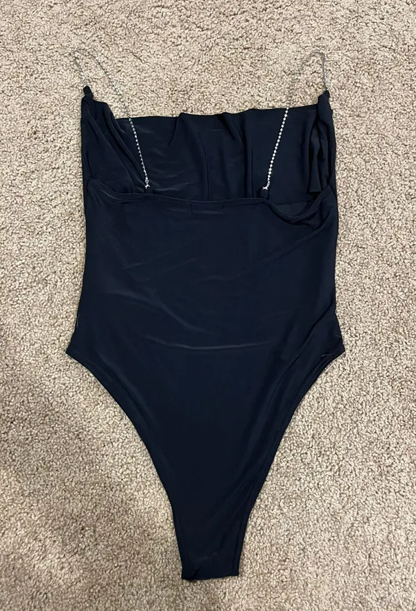 Cowl Neck Bodysuit With Rhinestone Straps - Image 4