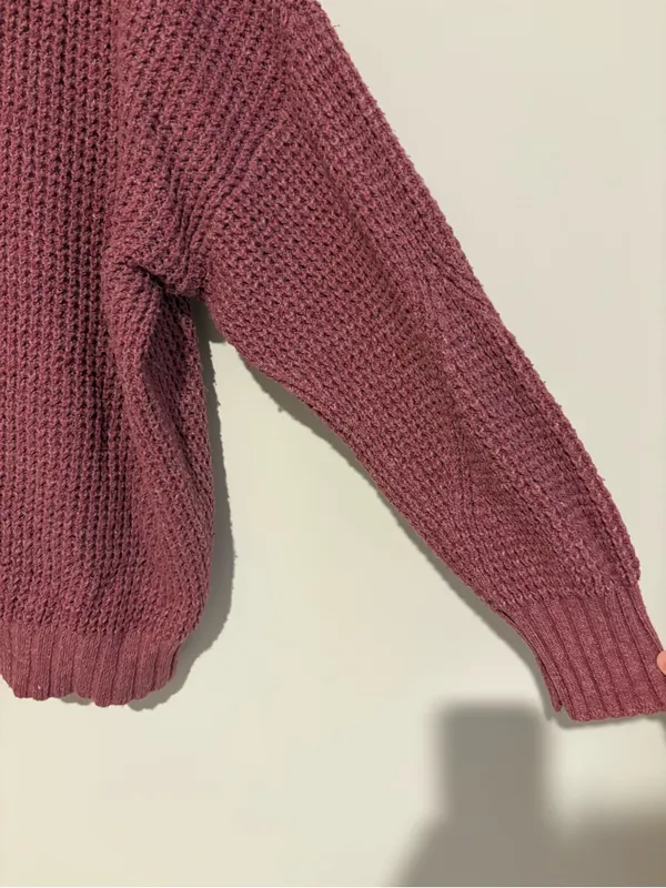 American Eagle Oversized Crew Neck Long Sleeved Waffle Knit‎ Sweater pink large - Image 6