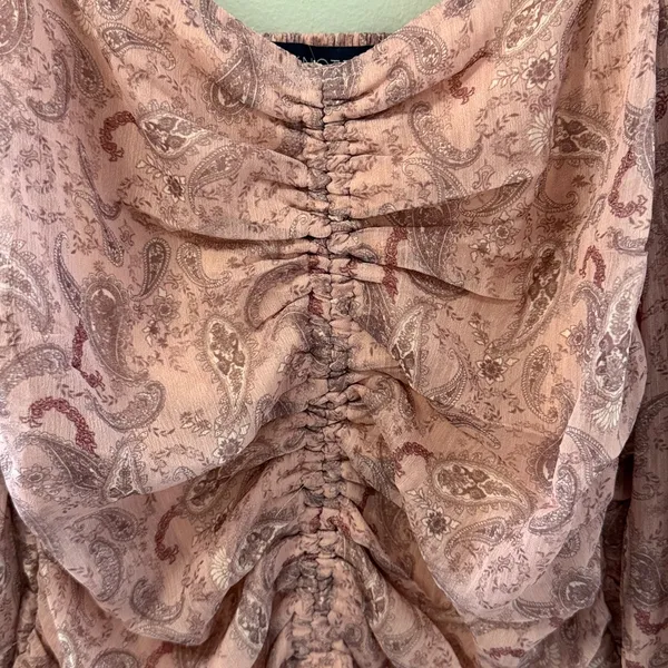 Knotty St Michael pink paisley smocked back balloon sleeve peasant top western M - Image 3