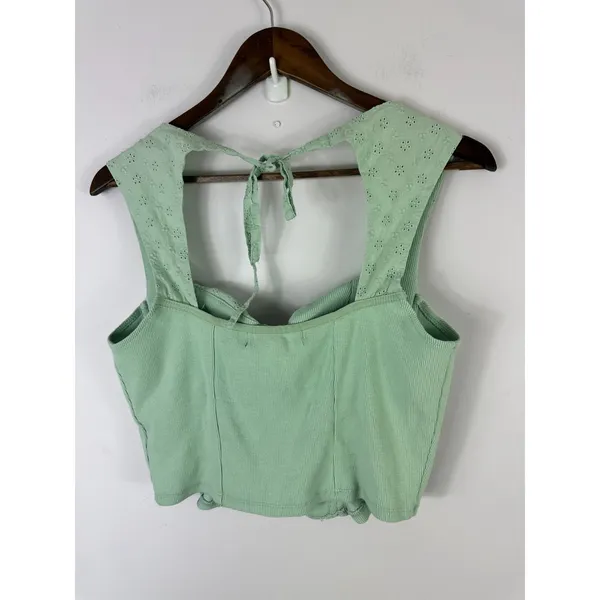 Madden NYC Babydoll Corset Top Large‎ Cropped Green Embroidered Coquette Fairy - Image 7