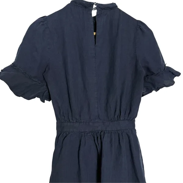 Frame Navy Linen Scallop Mock Neck Flounce Ruffle A-Line Flare Mini Dress XS - Image 9