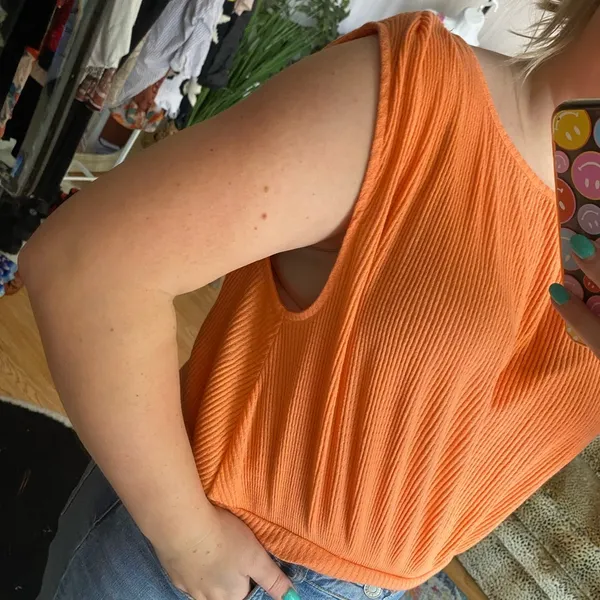 free people orange coral ribbed cropped muscle tee - Image 4