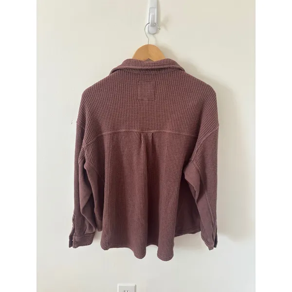 Aerie Waffle Knit‎ Shacket Mahogany Plum Oversized Button Down Shirt XS NEW - Image 3