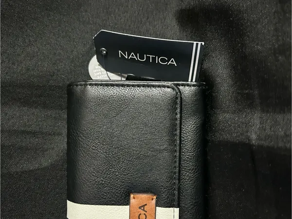 Nautica Money Manager RFID Blocking Black & White Stripe Accent Wallet NWT - Image 3