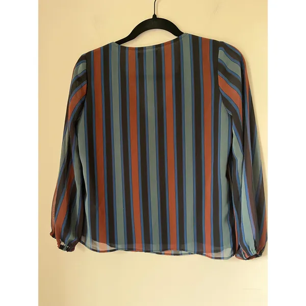 Madewell Sheer-Sleeve Top in Academy Stripe Color Winter Architect Green sz. XXS - Image 5