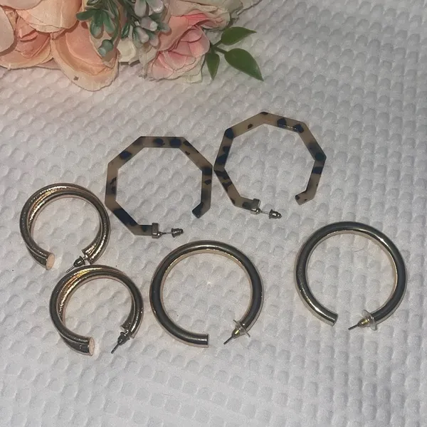 Earrings Leopard Print Resin Hoops & Gold Hoops Bundle - Image 5