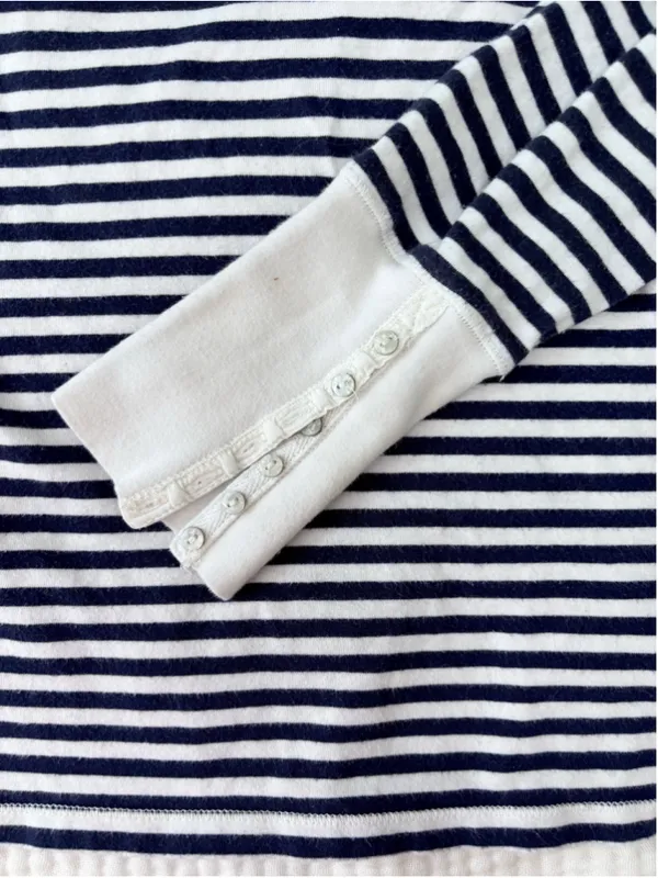 Women's Outlook Long Sleeve Striped Tee, Size L, White and Navy Blue Cotton - Image 9