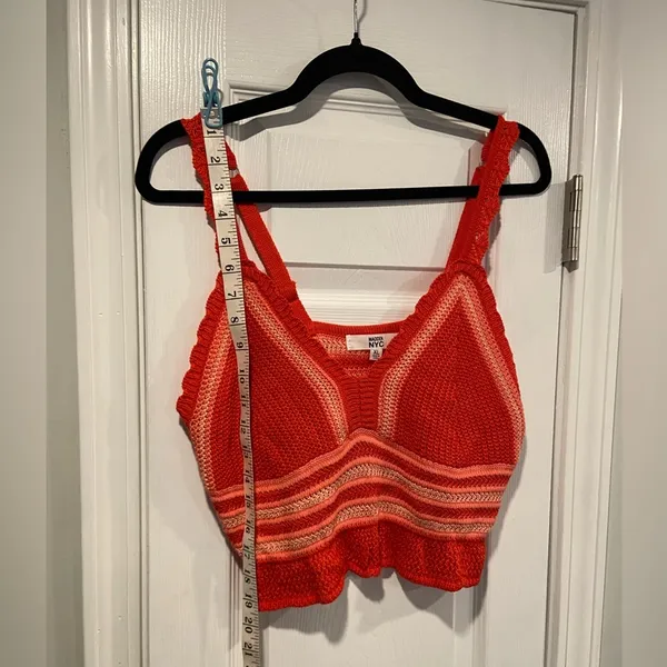 Steve Madden NWT Madden NYC Size XL Orange Coral Stripe Crochet Crop Top V Neck Adjustable - Image 8