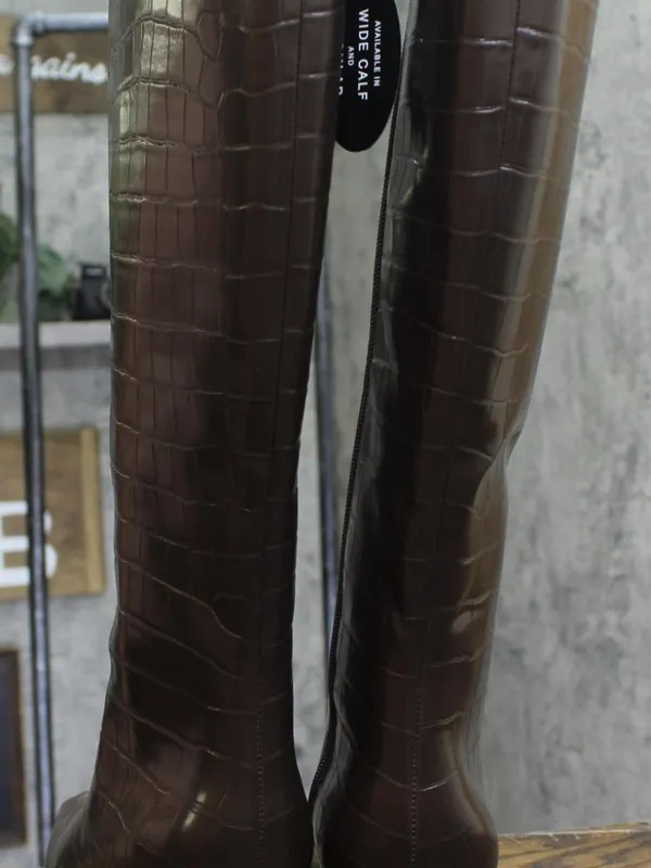 NWT INC International Concepts Knee-High Boots with Kitten Heel Brown Croc 7.5M - Image 9