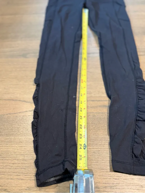 Lululemon Cinched Black Leggings With White Striped Band: Size 6 - Image 6