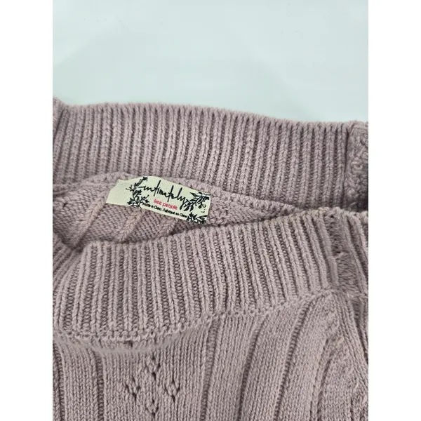 Free People Knit Top Womens L Mauve Around The Clock Open Back Pointelle Cropped - Image 3