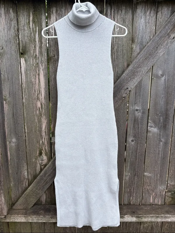 Anthropologie Daily Practice Ribbed Knit Sleeveless Midi Dress Grey Size Small - Image 3