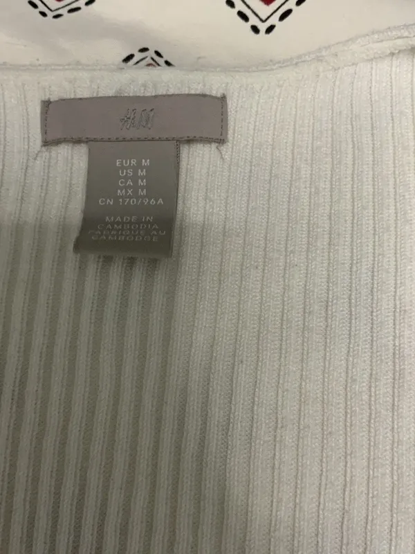 H & M Women’s White Medium Ribbed Long Sleeve Square Neckline Coquette Feminine - Image 2