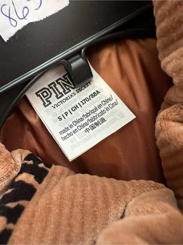 665. Victoria's Secret Pink Velour Crop Puffer Vest Color Caramel small - Image 3