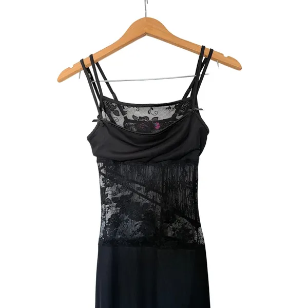Edikted Mesh Dress in Black Size XS Sheer Lace Adjustable Straps Floral Pattern - Image 6