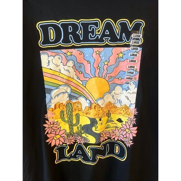 Desert "Dream Land" Black Graphic Adult T-Shirt NWOT Size Large (5529) - Image 2