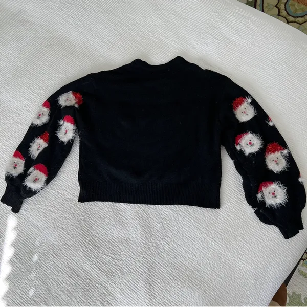 Christmas sweater black crop knit stretch size Small holiday - Image 8