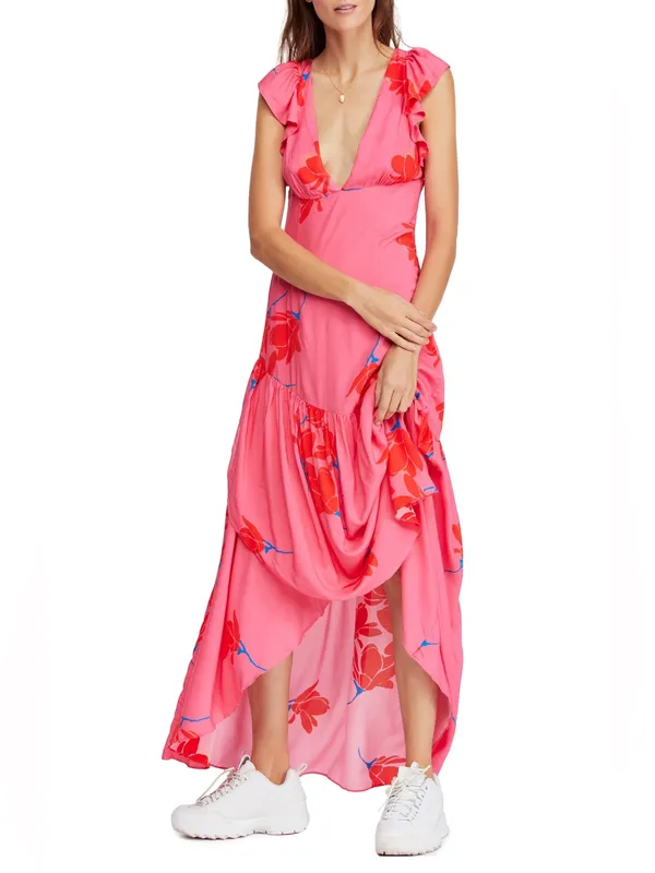 Free People She's a Waterfall Ruffled Maxi Dress - Hibiscus - Image 11