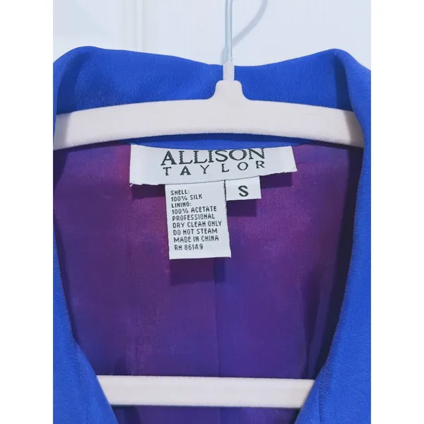 Vintage Allison Taylor Silk Blazer Jacket Small Blue 80s Retro Preppy Career - Image 4