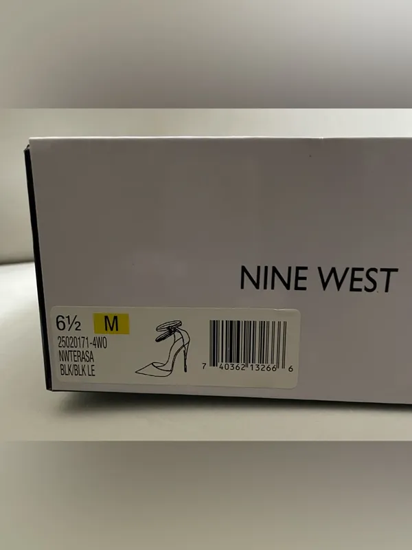 Nine West Black Terasa Pointed-Toe Ankle-Strap & Silver Accents Strap Heels 6.5 - Image 2
