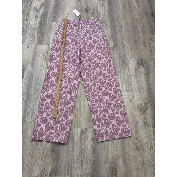 Shekou Pink Smiley Face Print High Waisted Wide Leg Jeans Womens Medium NEW - Image 7