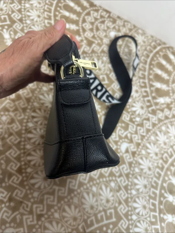 Karl Lagerfeld Black Crossbody Bag with Black-and-White PARIS Strap - Image 4